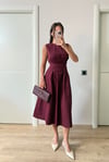 BELDEN OTURTMALI ELBİSE BORDO