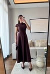 BELDEN OTURTMALI MAXİ ELBİSE-BORDO