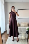 BELDEN OTURTMALI MAXİ ELBİSE-BORDO