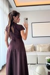 BELDEN OTURTMALI MAXİ ELBİSE-BORDO