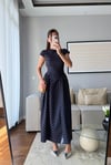 BELDEN OTURTMALI PUANTİYE DESEN ELBİSE-LACİVERT