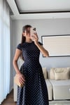 BELDEN OTURTMALI PUANTİYE DESEN ELBİSE-LACİVERT