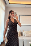 BOYUNDAN BAĞLAMALI PUANTİYELİ ELBİSE