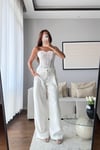 CEPLİ KETEN GENİŞ PAÇA PANTOLON-BEYAZ