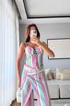 ÇİZGİLİ KETEN KORSE PANTOLON TAKIM