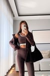 CROP ATLETLİ İSPANYOL PAÇA PANTOLON 3'LÜ TAKIM-KAHVERENGİ