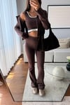CROP ATLETLİ İSPANYOL PAÇA PANTOLON 3'LÜ TAKIM-KAHVERENGİ