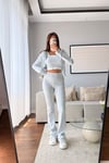 CROP ATLETLİ İSPANYOL PAÇA PANTOLON 3'LÜ TAKIM-GRİ