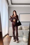 CROP ATLETLİ İSPANYOL PAÇA PANTOLON 3'LÜ TAKIM-KAHVERENGİ