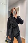 DİK YAKA BELİ KUŞAKLI KAŞE CEKET