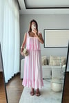 FIRFIR DETAYLI ASKILI BOHEM ELBİSE-PEMBE