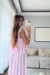 FIRFIR DETAYLI ASKILI BOHEM ELBİSE-PEMBE