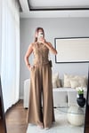 GOLD DÜĞMELİ YELEK PANTOLON TAKIM-KAHVERENGİ