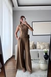 GOLD DÜĞMELİ YELEK PANTOLON TAKIM-KAHVERENGİ