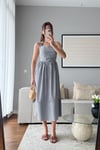 HALTER YAKA ÇİZGİLİ POPLİN ELBİSE-LACİVERT
