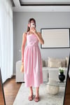 HALTER YAKA ÇİZGİLİ POPLİN ELBİSE-PEMBE