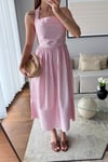 HALTER YAKA ÇİZGİLİ POPLİN ELBİSE-PEMBE