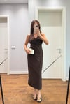 HALTER YAKA DEKOLTELİ ELBİSE-KAHVERENGİ