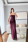 KORSE TARZI DRAPELİ ELBİSE-BORDO