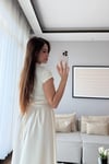 KUŞAK DETAYLI UZUN ELBİSE-EKRU