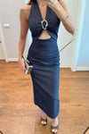 LACİVERT PENCERE DETAYLI DENİM ELBİSE