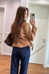 LACİVERT YIKAMALI VİZON DİKİL DETAYLI BOL PAÇA JEAN