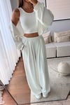MODAL KUMAŞ KAPÜŞONLU CROP 3'LÜ TAKIM-BEYAZ