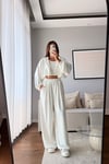 MODAL KUMAŞ KAPÜŞONLU CROP 3'LÜ TAKIM-BEYAZ