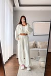 MODAL KUMAŞ KAPÜŞONLU CROP 3'LÜ TAKIM-BEYAZ