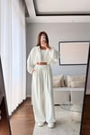 MODAL KUMAŞ KAPÜŞONLU CROP 3'LÜ TAKIM-BEYAZ
