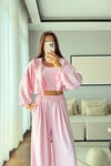 MODAL KUMAŞ KAPÜŞONLU CROP 3'LÜ TAKIM-PEMBE