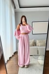 MODAL KUMAŞ KAPÜŞONLU CROP 3'LÜ TAKIM-PEMBE