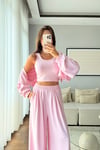 MODAL KUMAŞ KAPÜŞONLU CROP 3'LÜ TAKIM-PEMBE