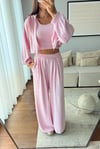 MODAL KUMAŞ KAPÜŞONLU CROP 3'LÜ TAKIM-PEMBE