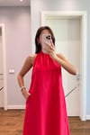 MUADİL HALTER YAKA ELBİSE-KIRMIZI
