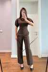 PREMİUM BALON KOL BLUZ PANTOLON TAKIM-KAHVE