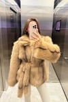 PREMİUM CAMEL KAHVE GEÇİŞLİ KUŞAKLI KÜRK