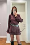 SATEN DİK YAKA BLUZ KEMERLİ ETEK TAKIM