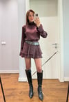 SATEN DİK YAKA BLUZ KEMERLİ ETEK TAKIM
