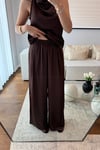 SATEN DRAPELİ PANTOLON TAKIM-KAHVE