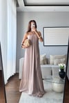 STARPLEZ TENSEL ELBİSE-BEJ