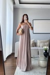 STARPLEZ TENSEL ELBİSE-BEJ