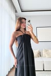 STRAPLEZ TENSEL ELBİSE-SİYAH