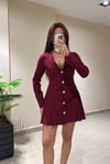 TAŞ DETAYLI PİLELİ ELBİSE - BORDO