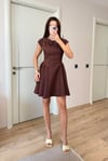 TASARIM ARKA DEKOLTELİ KAHVE ELBİSE