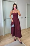TASARIM POPLİN BORDO ELBİSE