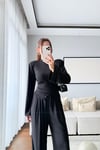VATKALI BLUZ PANTOLON TAKIM-SİYAH