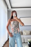 VİNTAGE ÇİÇEK DESENLİ STRAPLEZ BÜSTİYER