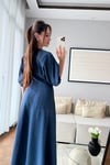 YARASA KOL MİDİ ELBİSE-İNDİGO