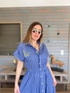 Göğüs Taş İşlemeli Çizgili Elbise